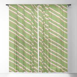 [ Thumbnail: Green, Mint Cream, and Salmon Colored Lines Pattern Sheer Curtain ]