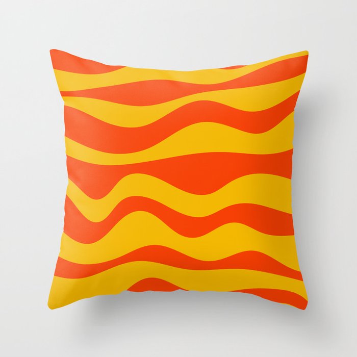 Groovy Retro Waves - Yellow & Orange Throw Pillow