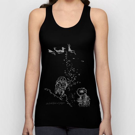 Two Tailed Duck and Jellyfish Black and Dark Deep Sea Unisex Tank Top