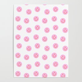 Funny happy face colorful pink cartoon seamless pattern Poster