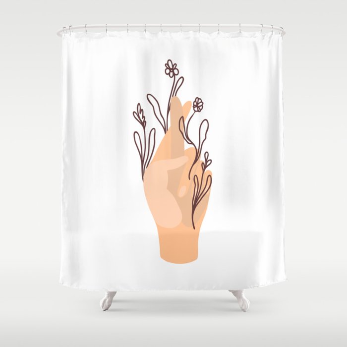 Hand crossed fingers and magic flowers Shower Curtain