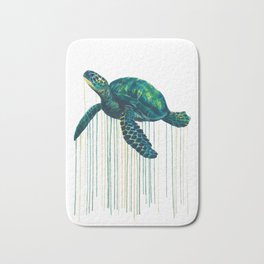 Sea Turtle Bath Mat | Clear, Blue, Sea, Art, Drips, Painting, Ocean, Green, Turtle 