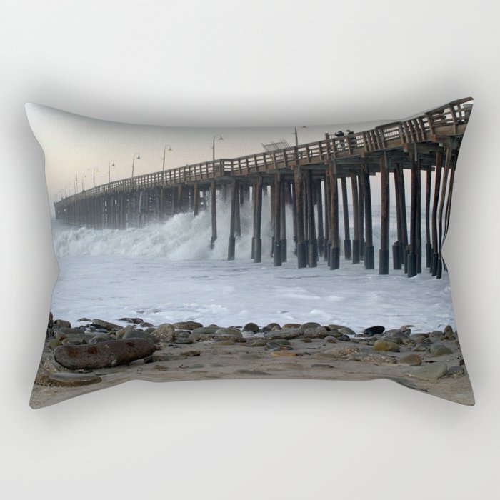 Ventura Ocean Wave Storm Pier Rectangular Pillow