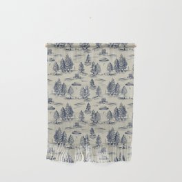 Alien Abduction Toile De Jouy Pattern in Blue Wall Hanging