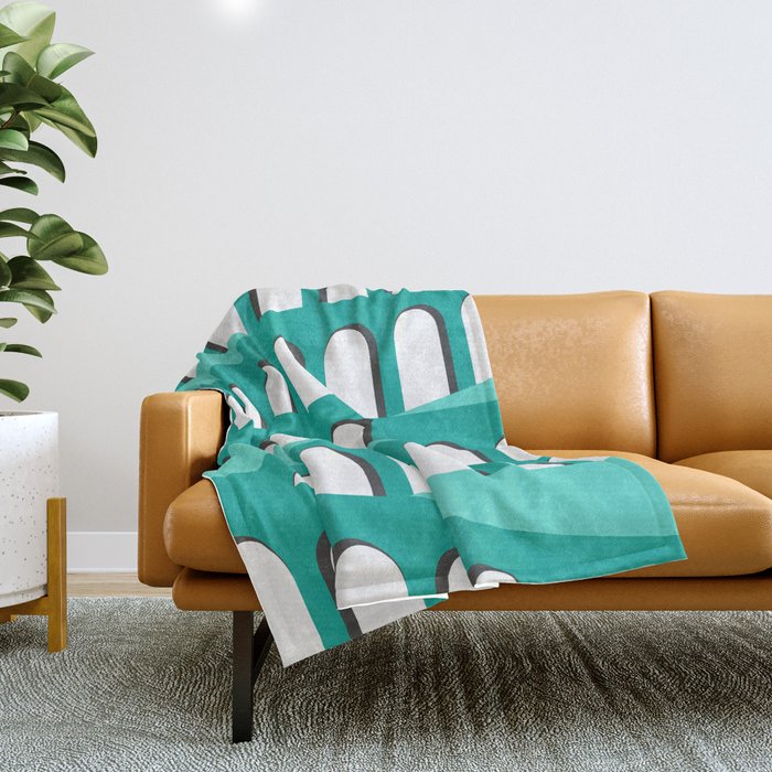 Bauhaus Arch Minimalist Teal Mint Turquoise Green Throw Blanket