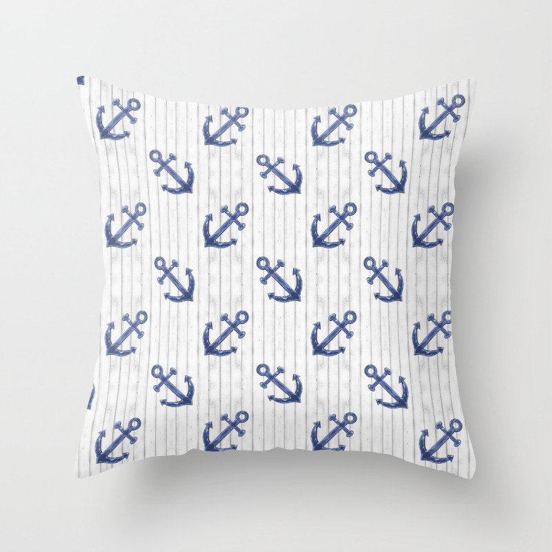 Navy Blue Anchor Pattern Throw Pillow By Fischerfinearts Society6