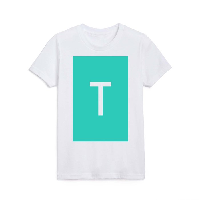 LETTER T (WHITE-TURQUOISE) Kids T Shirt