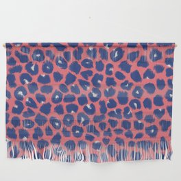 Leopard Spots, Cheetah Print, Navy, Coral Color, Brush Strokes Wall Hanging