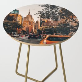 New York City Manhattan street with yellow taxi cab Side Table