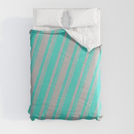 [ Thumbnail: Turquoise and Grey Colored Stripes Pattern Comforter ]