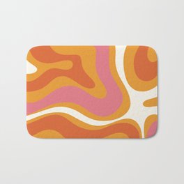 Retro Modern Liquid Swirl Abstract Pattern Square Ochre Orange Pink Cream Bath Mat | Boho, Painting, 60S, Groovy, 70S, Retro, Trippy, Orange, Modern, Digital 
