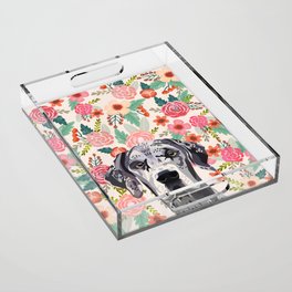 Great Dane florals pet portrait art print and dog gifts Acrylic Tray