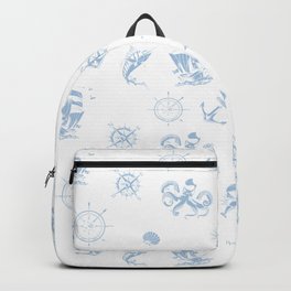 Pale Blue Silhouettes Of Vintage Nautical Pattern Backpack