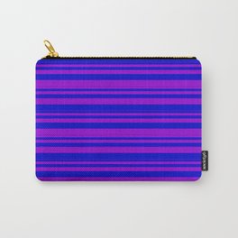 [ Thumbnail: Dark Violet and Blue Colored Lines Pattern Carry-All Pouch ]