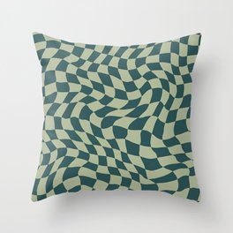 Sage Green Wavy Checkerboard Pattern Throw Pillow