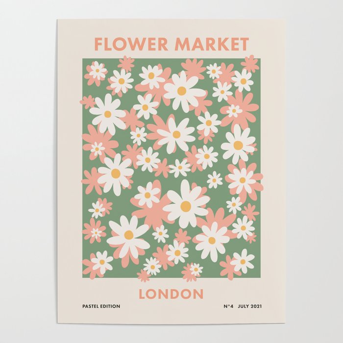 Flower Market London, Pastel Daisies Retro Print Poster