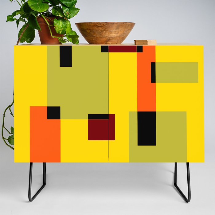 Geometric Abstraction - Green Orange Black Red Yellow  Credenza