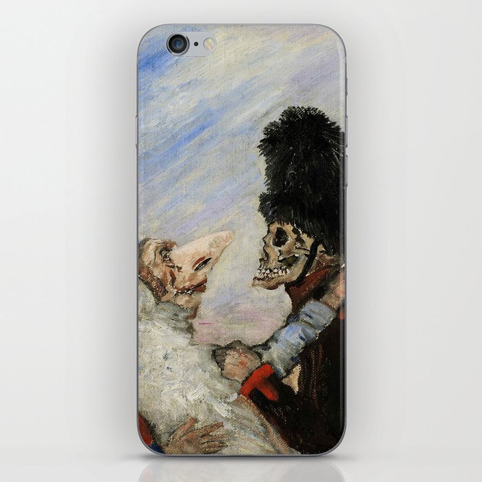The beautiful wedding couple, a-hem, cough, cough; squelette arrêtant masques grotesque art portrait painting masks and ugly skeletons by James Ensor iPhone Skin