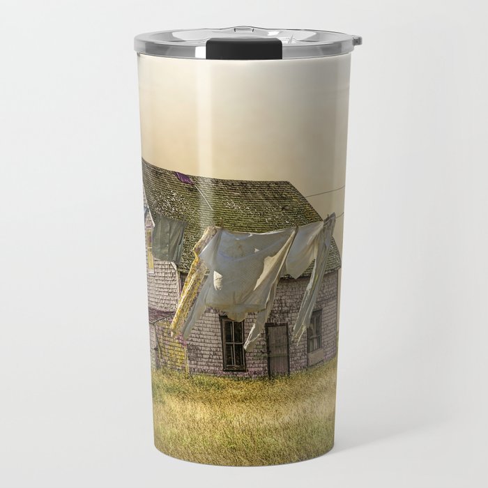 Retro Style Wash on the Clothesline by Prairie Farm House Travel Mug