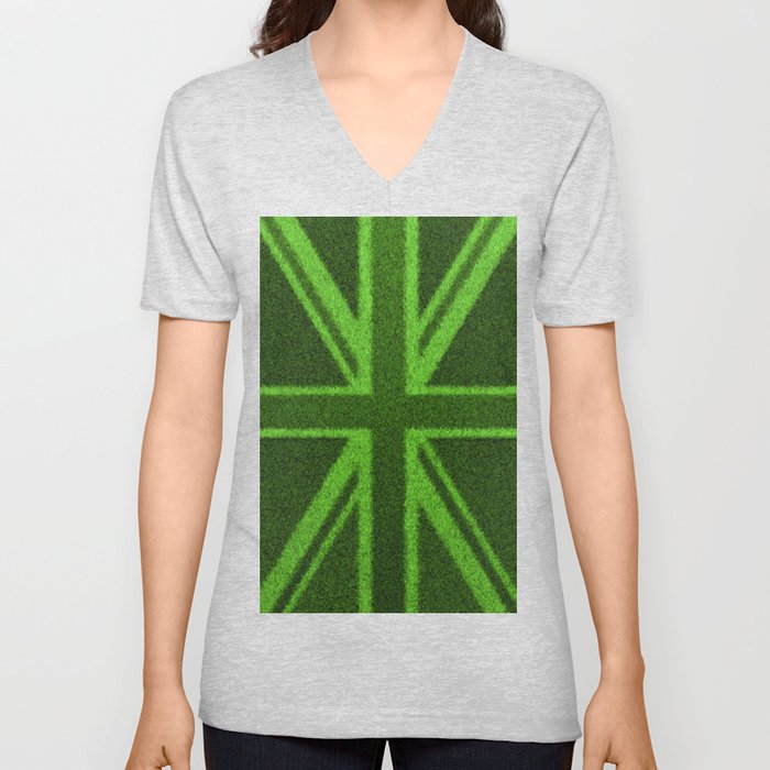 Grass Britain / 3D render of British flag grown from grass V Neck T Shirt