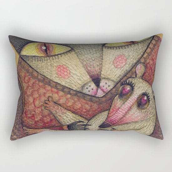 Little orphaned rat adopted by Mother Cat Rectangular Pillow