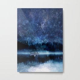 Night Sky Metal Print | Ilustration, Moon, Boat, Painting, Art, Couple, Summer, Night, Wish, Lake 