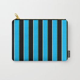 [ Thumbnail: Turquoise, Deep Sky Blue, Dark Olive Green, and Black Colored Stripes/Lines Pattern Carry-All Pouch ]