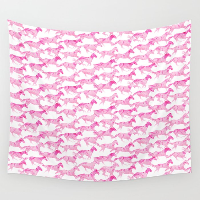 Watercolor Horses Pattern - Pink Wall Tapestry