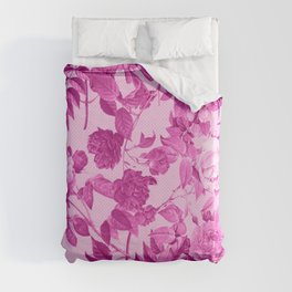 Pink Roses With Leaves Pattern Duvet Cover
