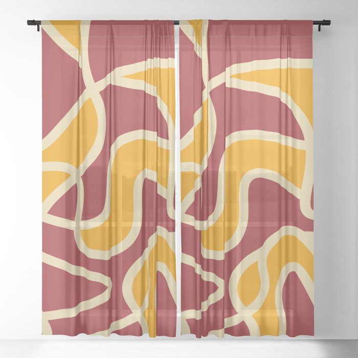 Messy Scribble Texture Background - Parrot Pink and Orange Sheer Curtain