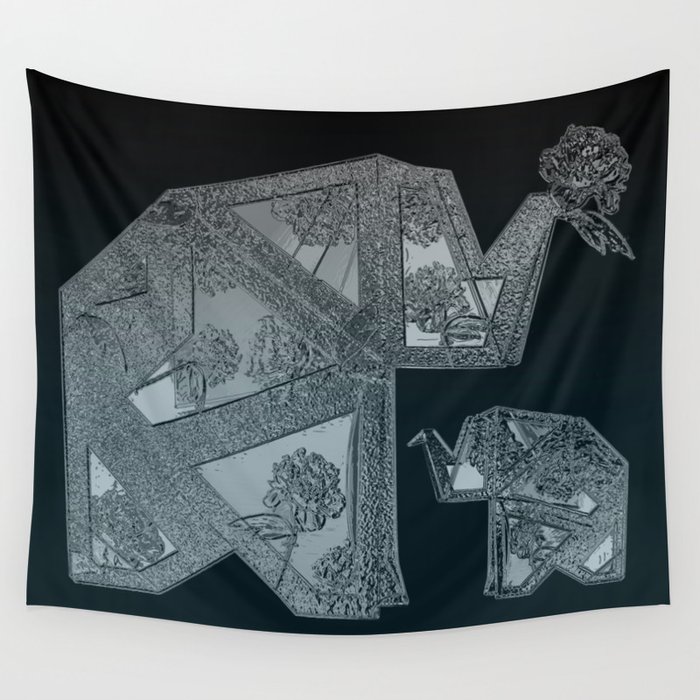 Metallic Silver Origami Elephant Wall Tapestry