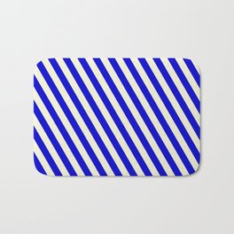 [ Thumbnail: Beige & Blue Colored Lines Pattern Bath Mat ]