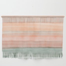Light Sage Green Waves on a Peach Horizon, Abstract _watercolor color block Wall Hanging