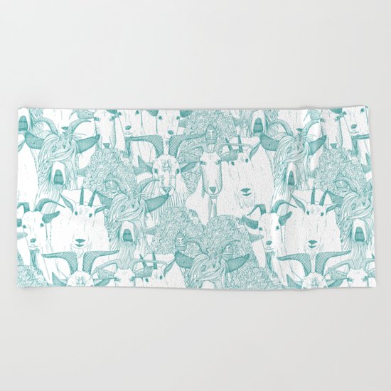 just goats teal Beach Towel