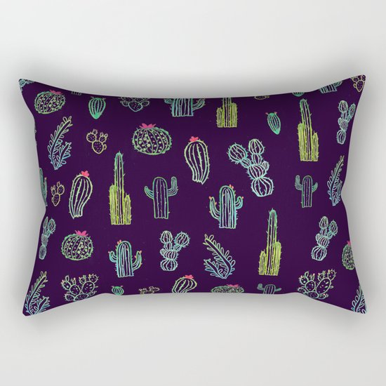 Dark Watercolour Cactus Rectangular Pillow