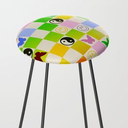 Y2k Butterfly Yin Yang Smiley Rainbow Gradient Checker Counter Stool