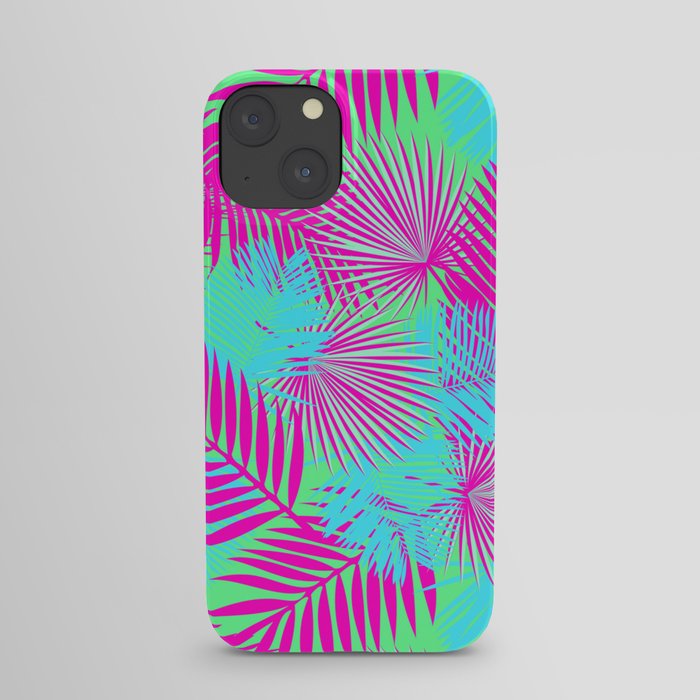 Neon Pink & Blue Tropical Print iPhone Case