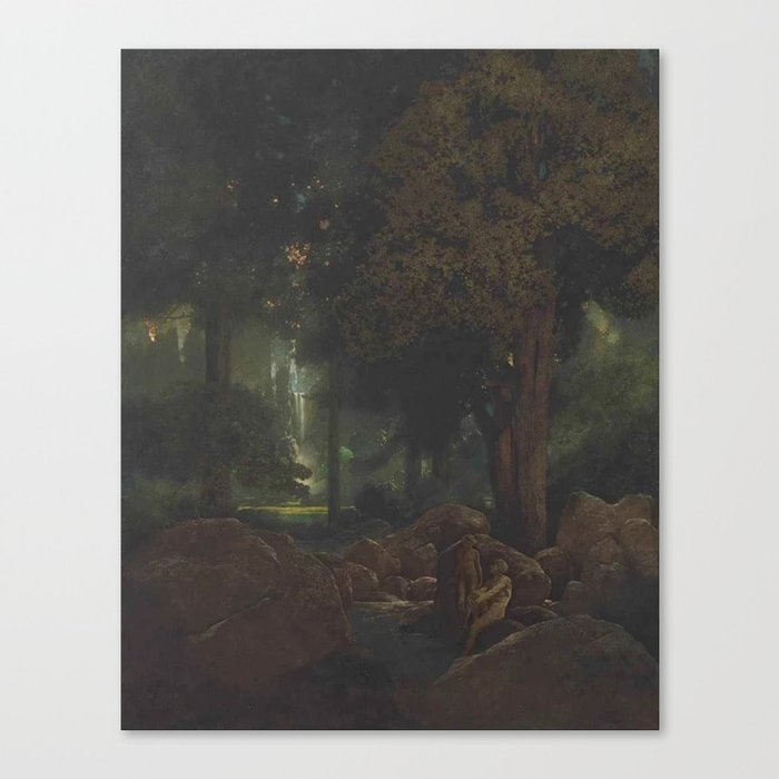 Early Dawn, The Fountain of Pirene forest landscape painting by Maxfield Parrish Canvas Print