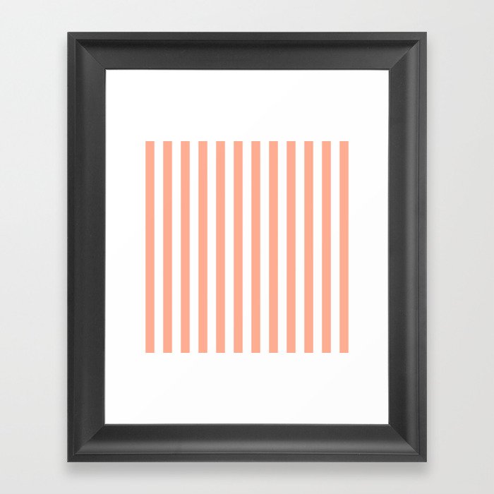 Large Peach and White Vertical Cabana Tent Stripes Framed Art Print