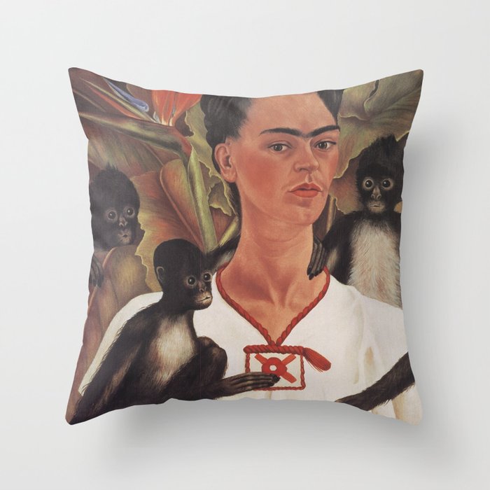 Frida Kahlo Self Portrait with Monkeys Throw Pillow