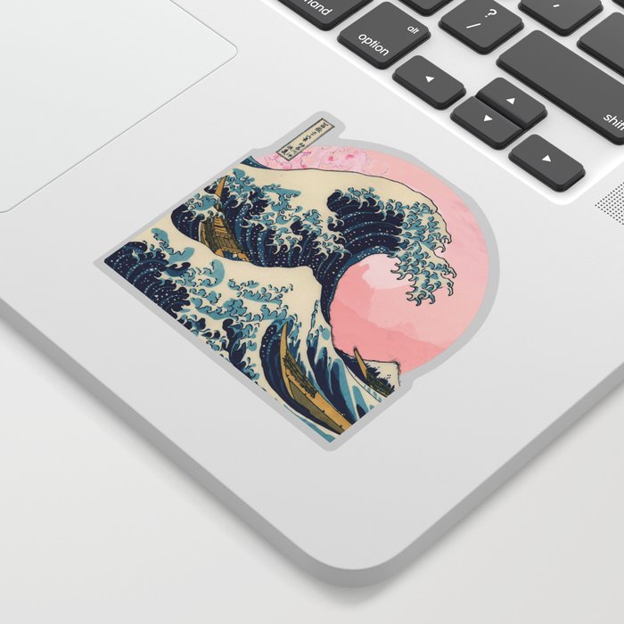 The Great Wave off Kanagawa by Hokusai in pink Sticker