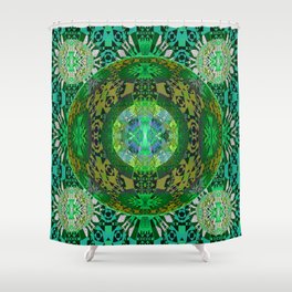 Deep Green Celtic Resonant Geometric Mandala Shower Curtain