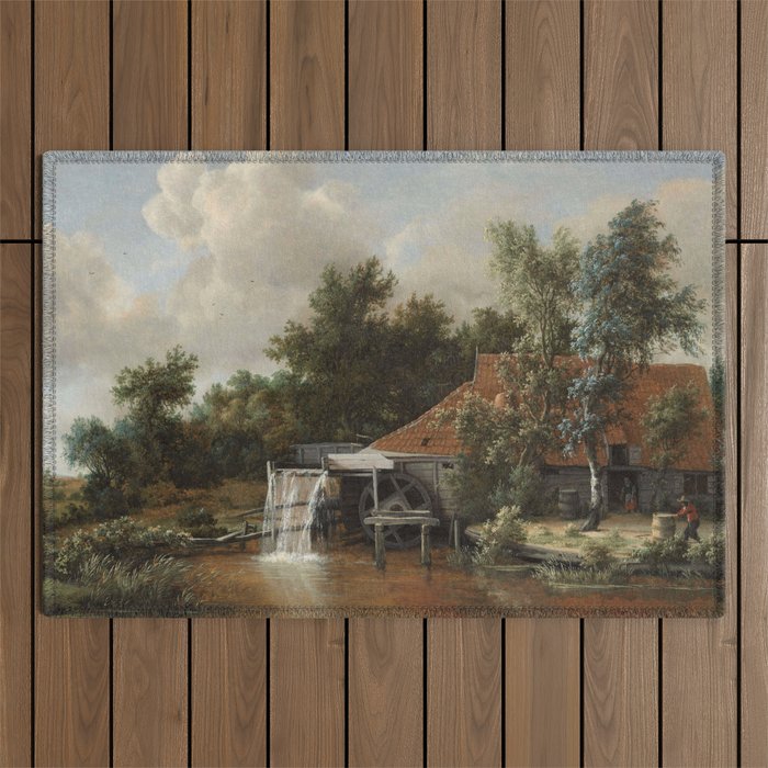 A Watermill, Meindert Hobbema, c. 1664 Outdoor Rug
