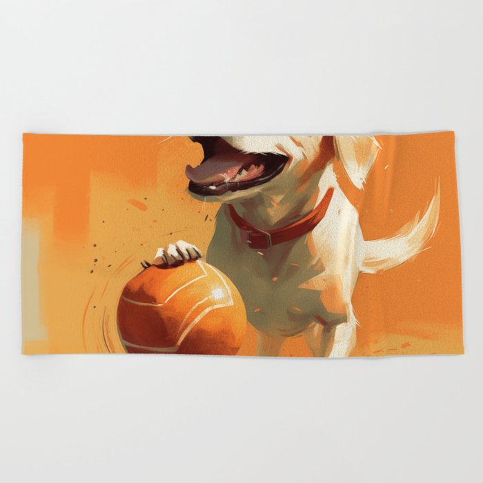 Cute dog playing with a ball Beach Towel