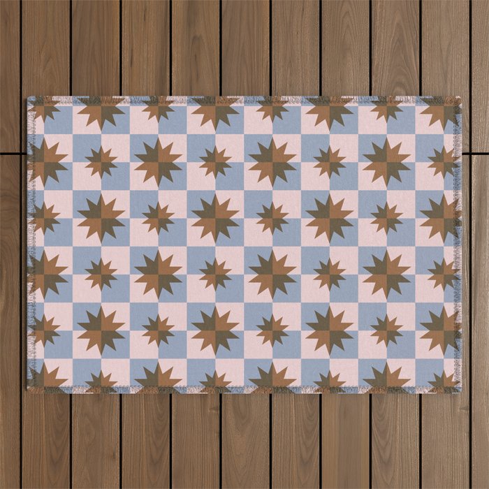 Checkered Stars Pattern Outdoor Rug