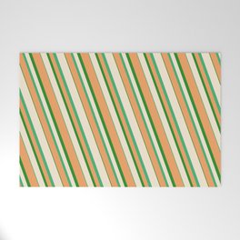 [ Thumbnail: Beige, Sea Green, Brown, and Forest Green Colored Striped/Lined Pattern Welcome Mat ]