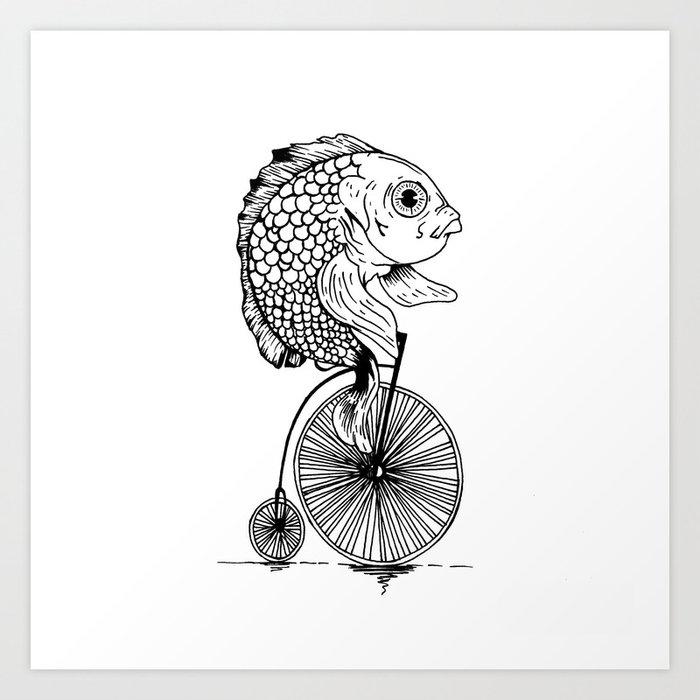 fish on bike Art Print