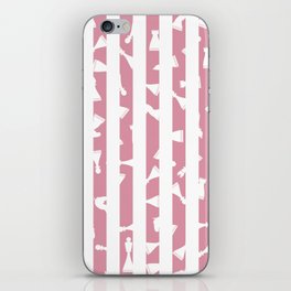 White Chess Pieces on Blush Pink and White Stripes iPhone Skin
