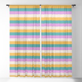 [ Thumbnail: Beige, Orange, Dark Cyan & Orchid Colored Stripes Pattern Sheer Curtain ]