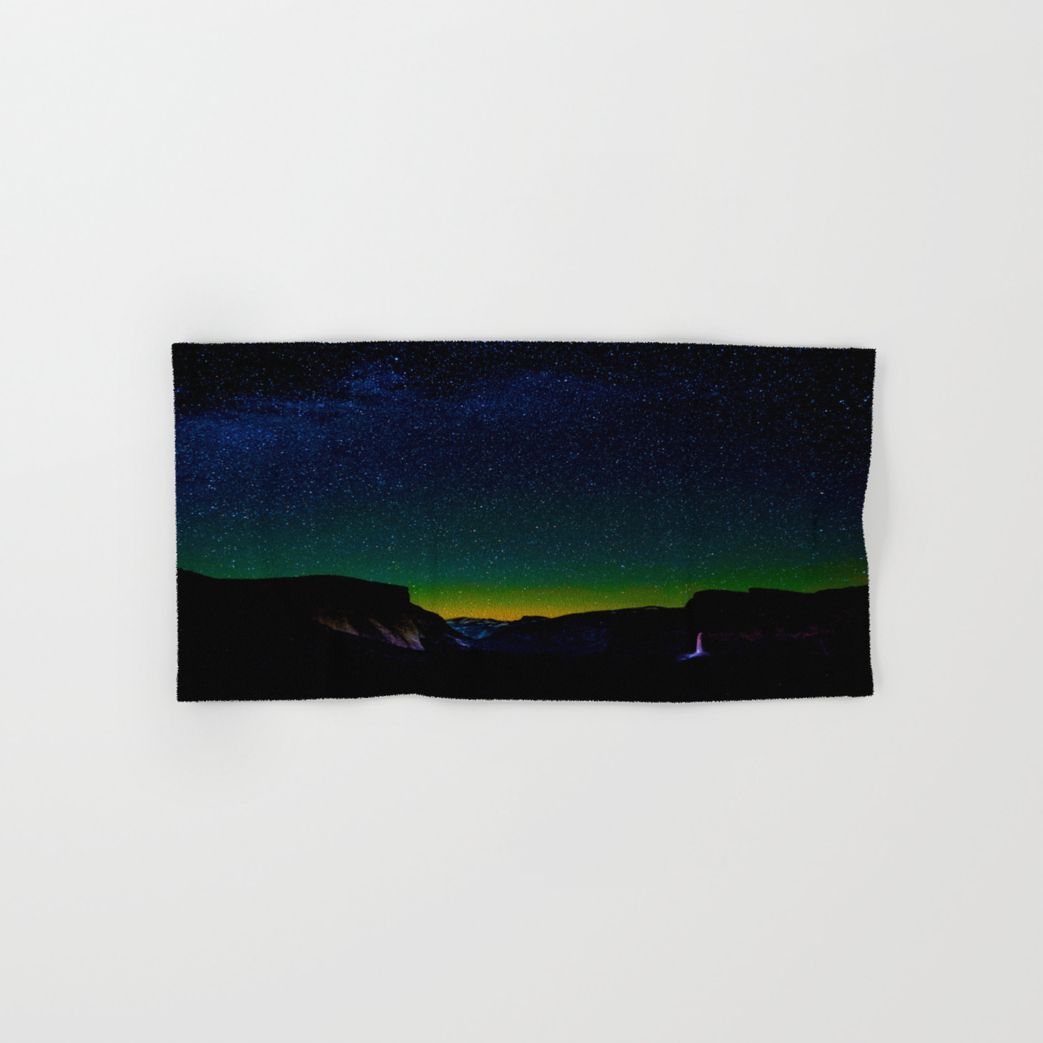 Starry Night Sky Stars Landscape Silhouette Colorful Green